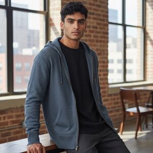 John Varvatos men’s large linen blend Blue Sweater hoodie full zip